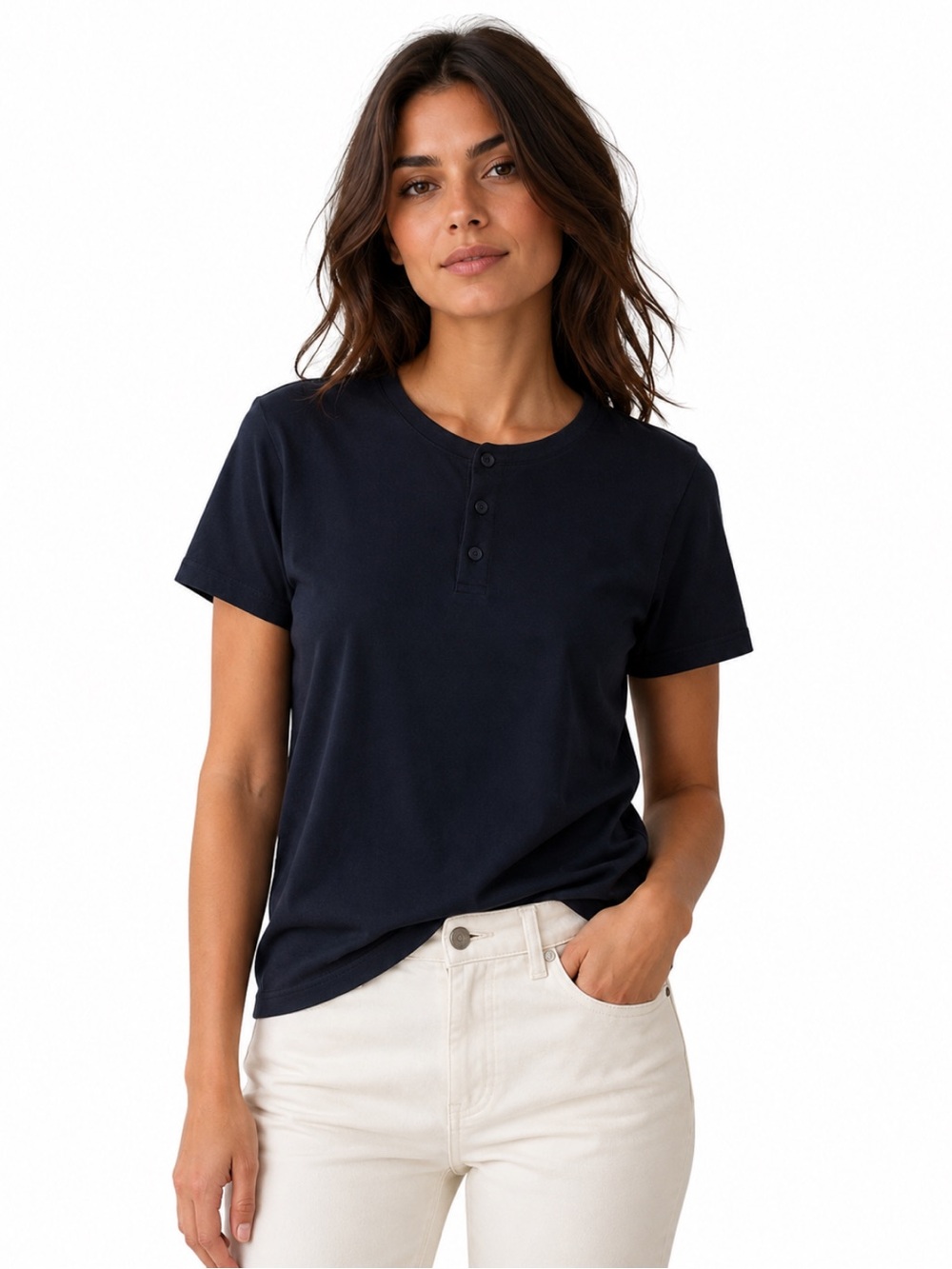 Kit and Ace ($85) Navy Blue Short-Sleeve Henley T-Shirt - PTP 20